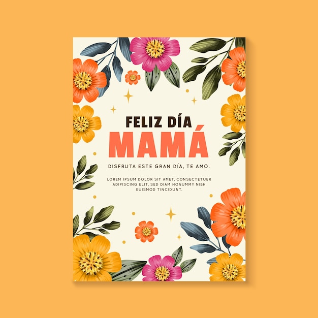 Vector gratuito plantilla de póster vertical del día de la madre en acuarela