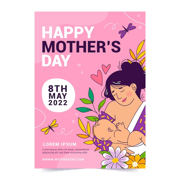 Vector gratuito plantilla de póster vertical del día de la madre dibujado a mano