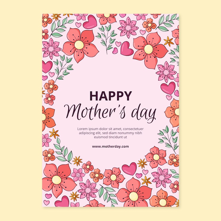 Vector gratuito plantilla de póster vertical del día de la madre dibujado a mano