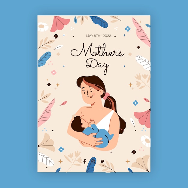 Vector gratuito plantilla de póster vertical del día de la madre dibujado a mano