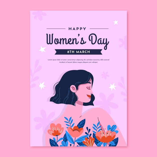 plantilla de póster vertical del día de la mujer dibujada a mano