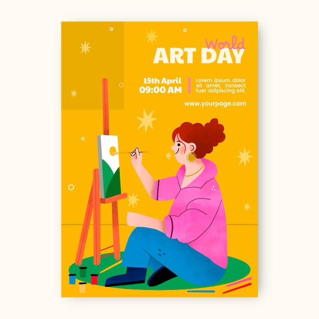 Vector gratuito plantilla de póster vertical del día mundial del arte de la acuarela