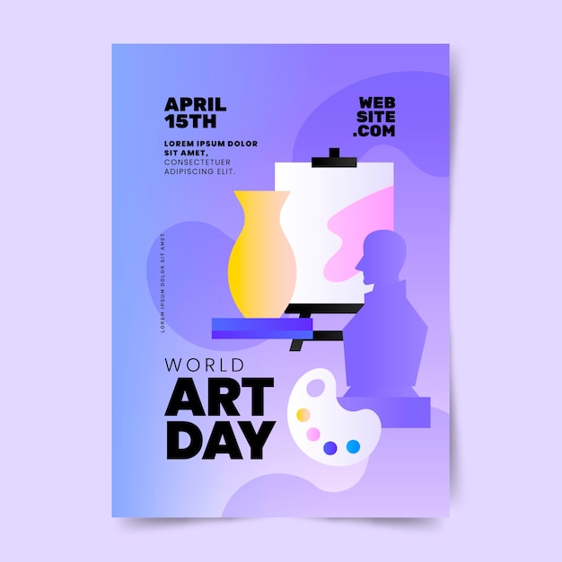 Vector gratuito plantilla de póster vertical del día mundial del arte degradado