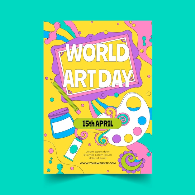 Vector gratuito plantilla de póster vertical del día mundial del arte dibujado a mano