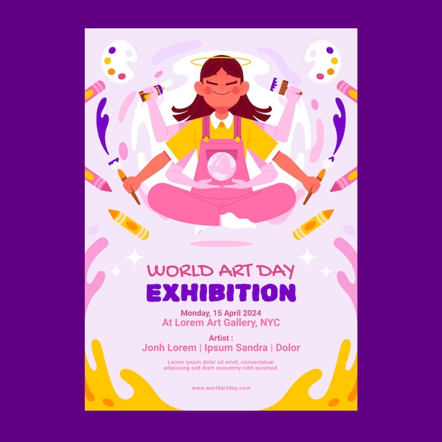 plantilla de póster vertical del día mundial del arte plano