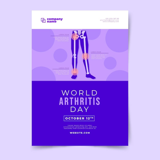 Vector gratuito plantilla de póster vertical del día mundial de la artritis plana