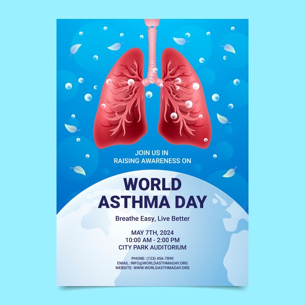 plantilla de póster vertical del día mundial del asma con gradiente
