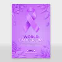 Vector gratuito plantilla de póster vertical del día mundial del cáncer realista