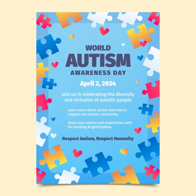plantilla de póster vertical del día mundial de concienciación sobre el autismo