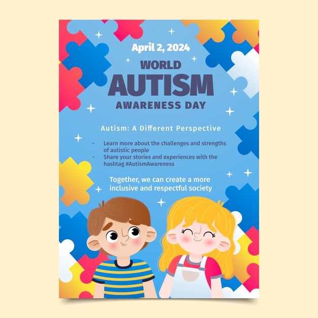 Vector gratuito plantilla de póster vertical del día mundial de concienciación sobre el autismo