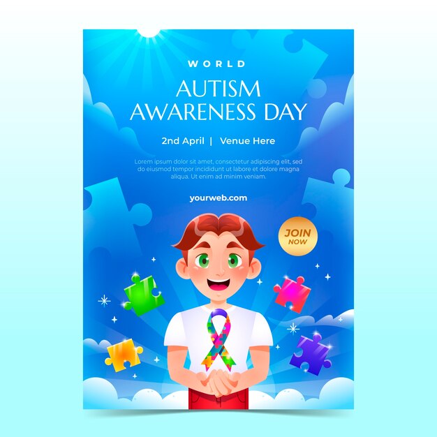 plantilla de póster vertical del día mundial de concienciación sobre el autismo