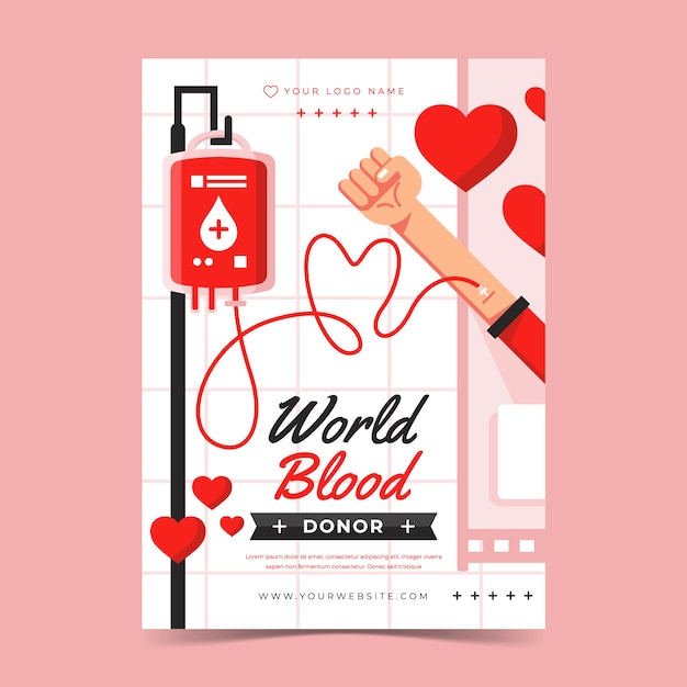 Vector gratuito plantilla de póster vertical del día mundial del donante de sangre plana