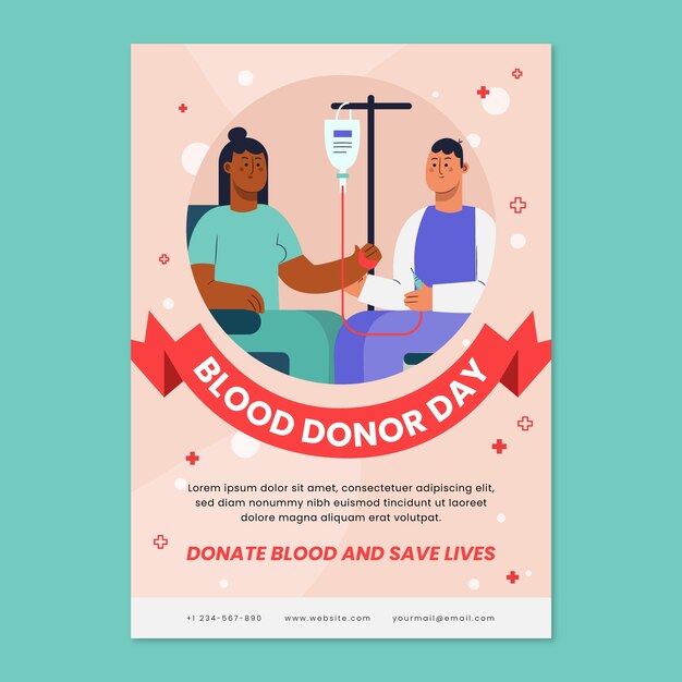 Plantilla de póster vertical del día mundial del donante de sangre plano