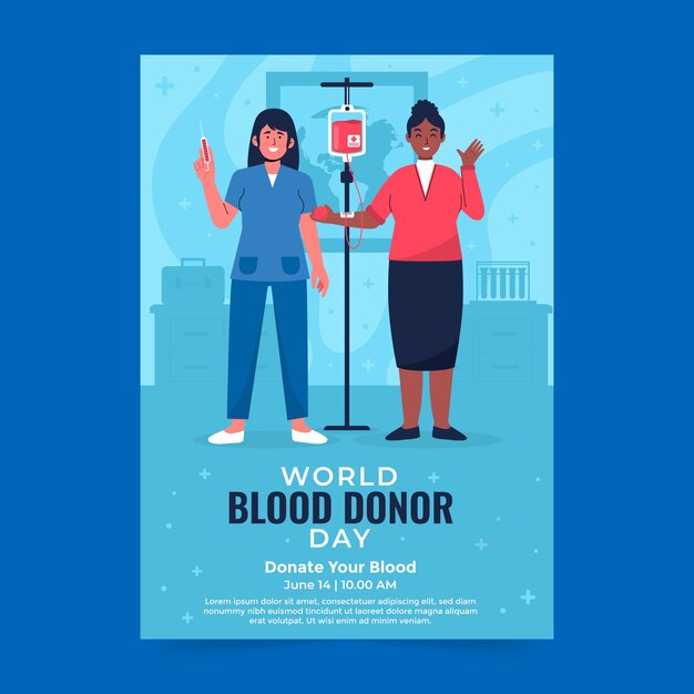 Vector gratuito plantilla de póster vertical del día mundial del donante de sangre plano