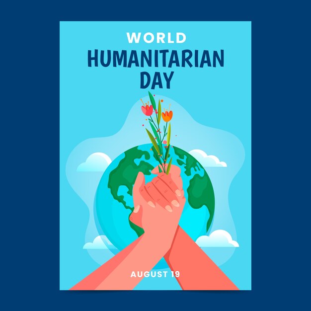 Plantilla de póster vertical del día mundial humanitario plano