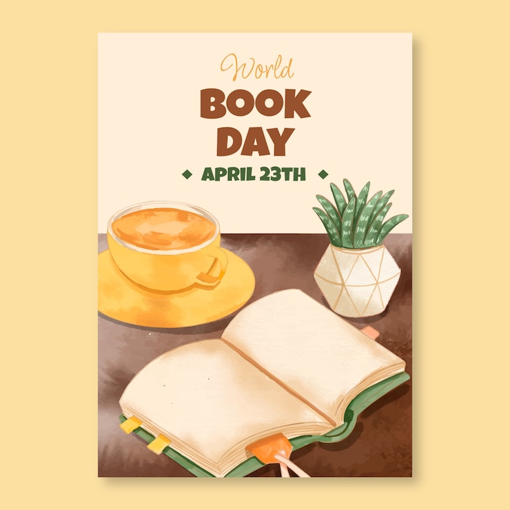Vector gratuito plantilla de póster vertical del día mundial del libro en acuarela