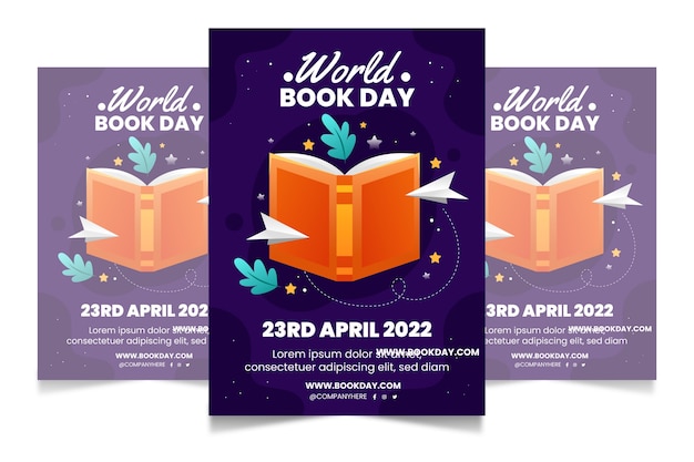 Plantilla de póster vertical del día mundial del libro degradado