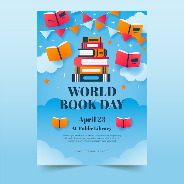 Vector gratuito plantilla de póster vertical del día mundial del libro degradado