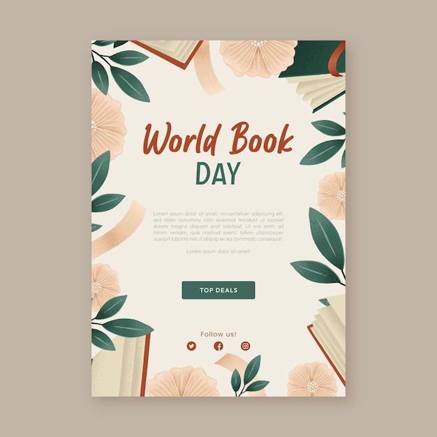 Plantilla de póster vertical del día mundial del libro dibujado a mano