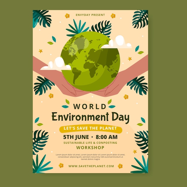 Plantilla de póster vertical del día mundial del medio ambiente plano