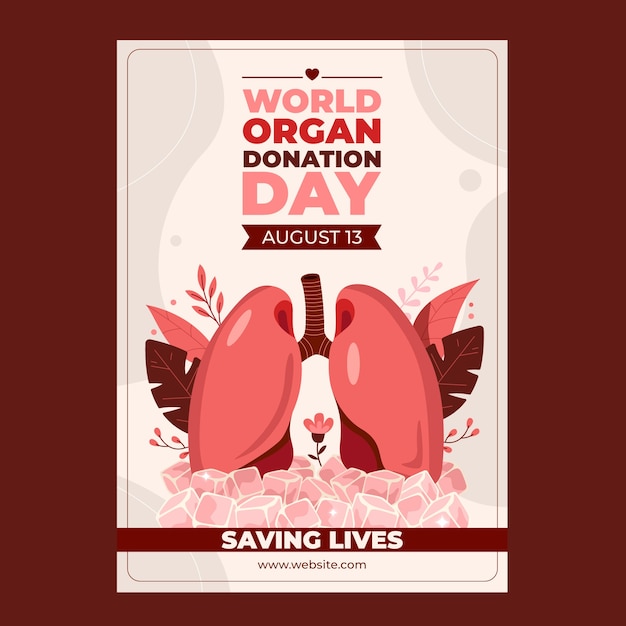 Vector gratuito plantilla de póster vertical del día mundial plano de la donación de órganos con pulmones