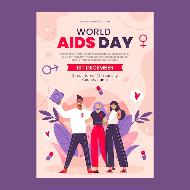 Vector gratuito plantilla de póster vertical del día mundial del sida