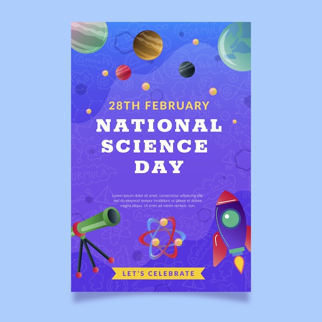 Vector gratuito plantilla de póster vertical del día nacional de la ciencia degradado