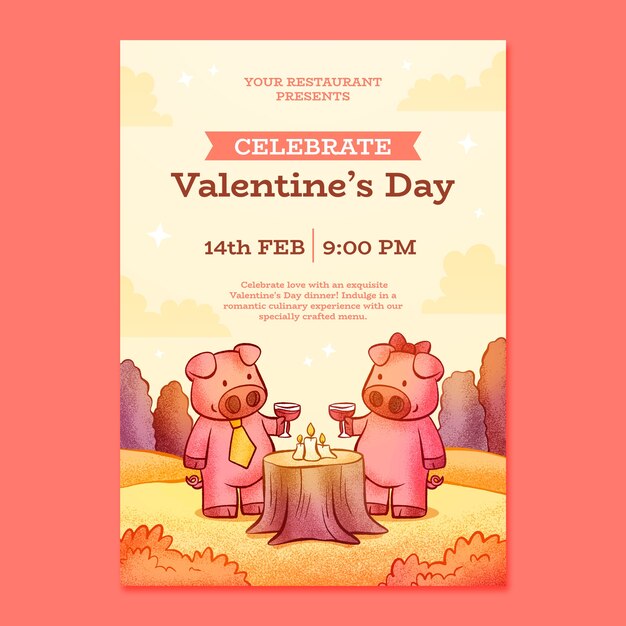 Plantilla de póster vertical del día de San Valentín dibujada a mano
