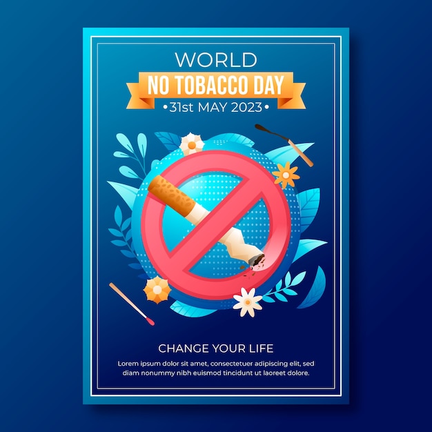 Plantilla de póster vertical del día sin tabaco degradado