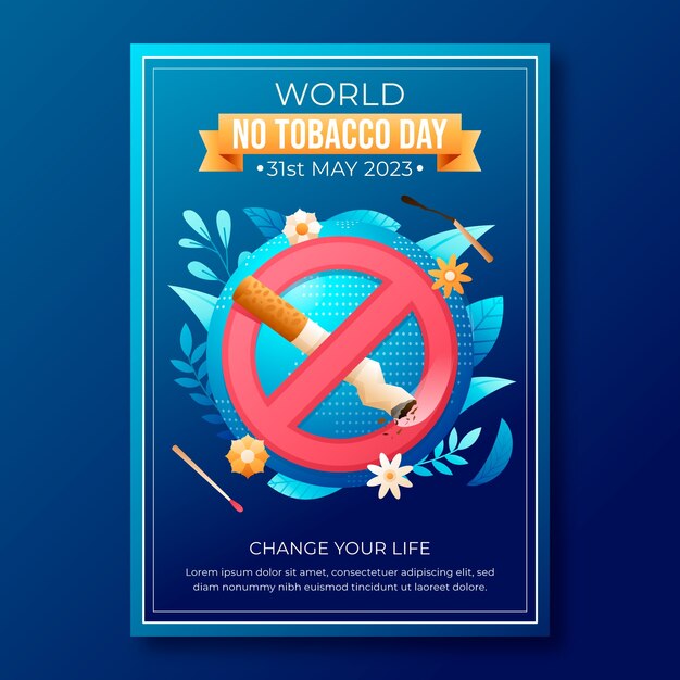 Plantilla de póster vertical del día sin tabaco degradado
