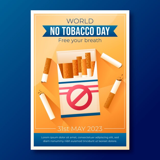 Plantilla de póster vertical del día sin tabaco degradado