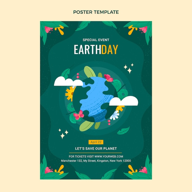 Plantilla de póster vertical del día de la tierra dibujado a mano