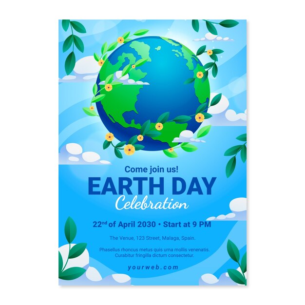 plantilla de póster vertical del día de la tierra con gradiente