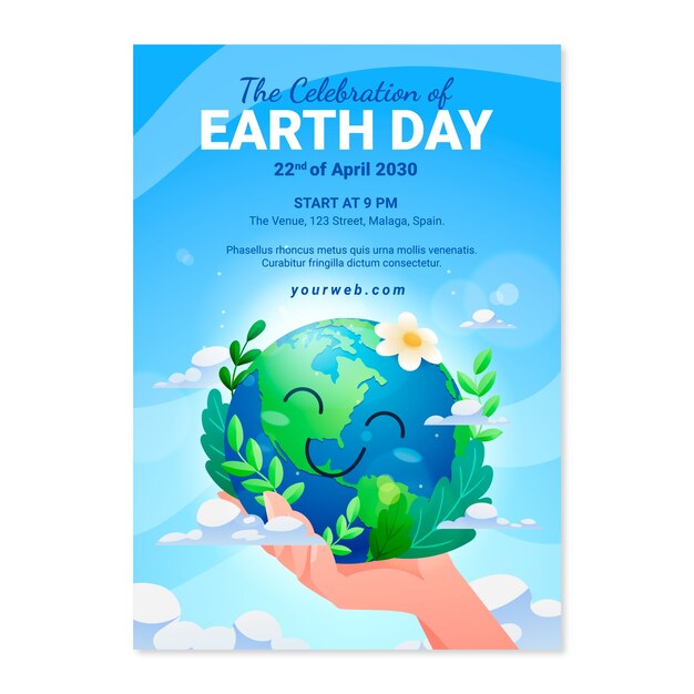 plantilla de póster vertical del día de la tierra con gradiente