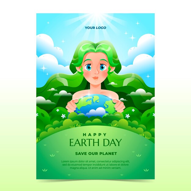 plantilla de póster vertical del día de la tierra con gradiente