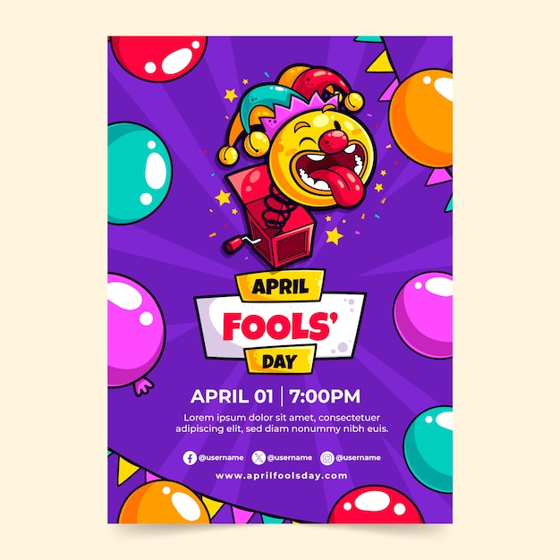 plantilla de póster vertical del día de los tontos de abril dibujada a mano