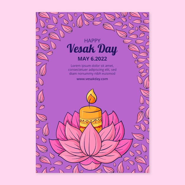 Vector gratuito plantilla de póster vertical del día vesak dibujado a mano