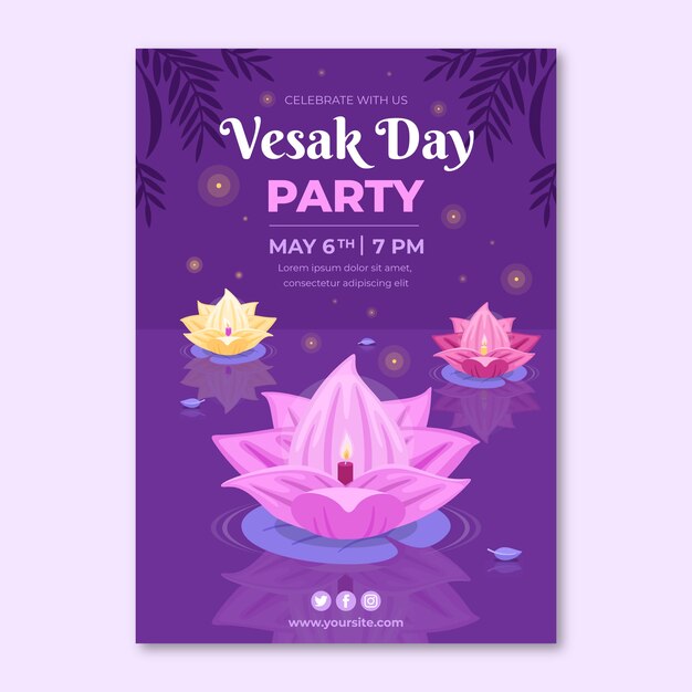 Vector gratuito plantilla de póster vertical de día vesak plano