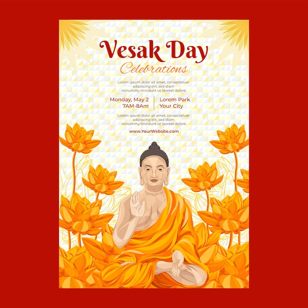 Vector gratuito plantilla de póster vertical de día vesak plano