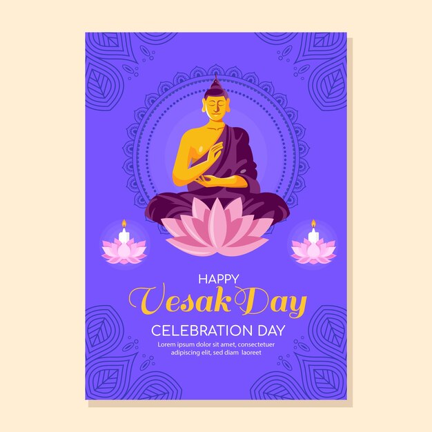 Plantilla de póster vertical de día vesak plano