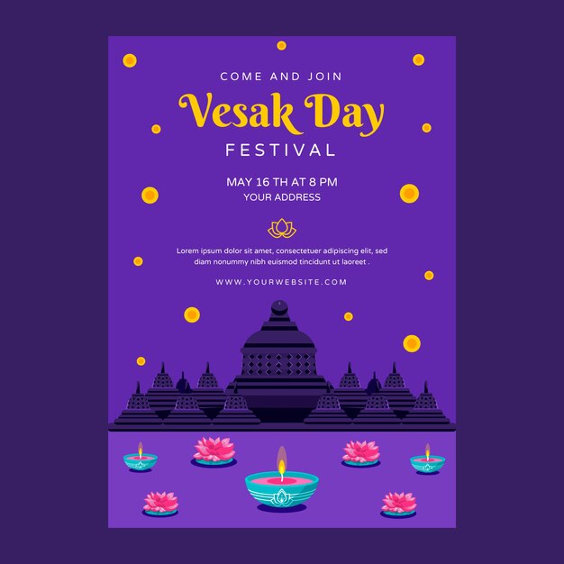 Plantilla de póster vertical de día vesak plano