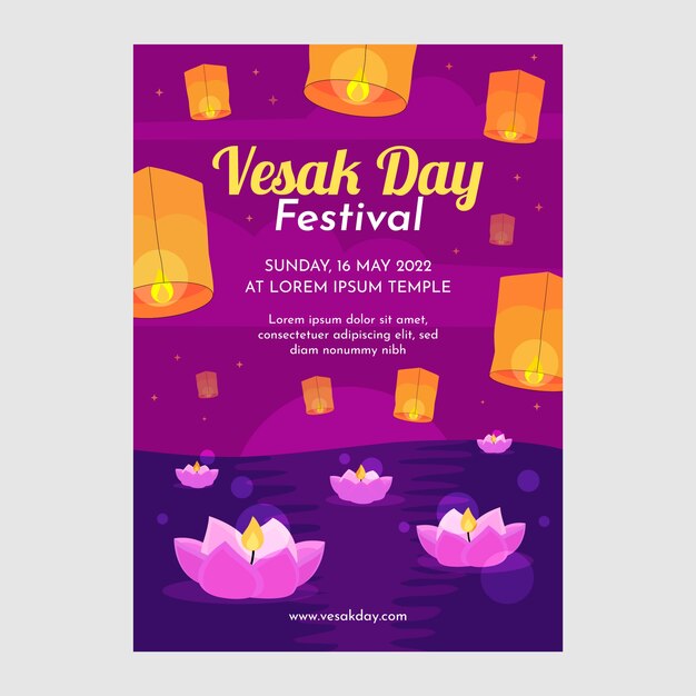 Plantilla de póster vertical de día vesak plano