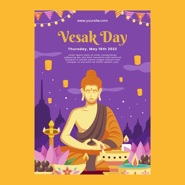 Plantilla de póster vertical de día vesak plano