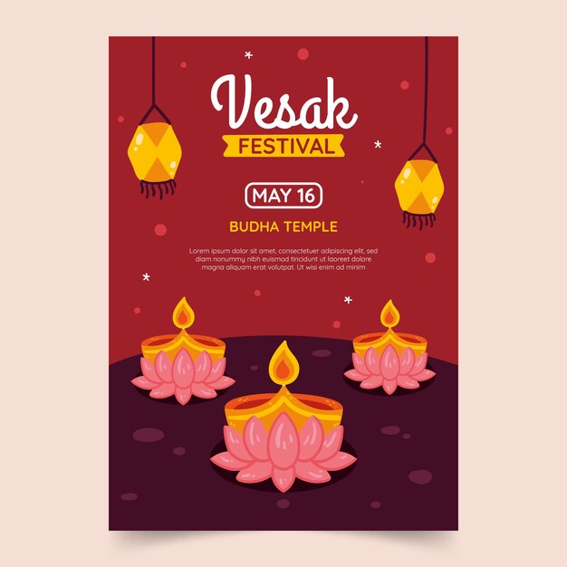 Plantilla de póster vertical de día vesak plano