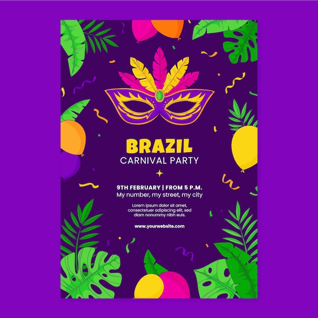 plantilla de póster vertical dibujada a mano para el carnaval brasileño