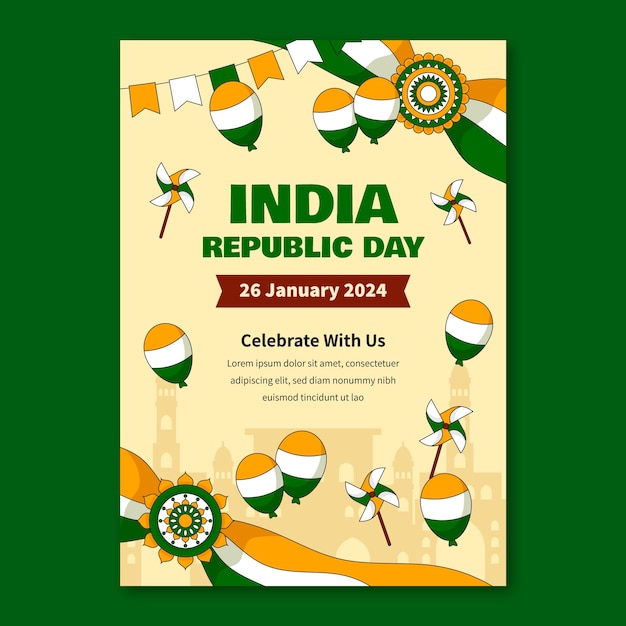 Vector gratuito plantilla de póster vertical dibujada a mano para la celebración del día de la república de la india