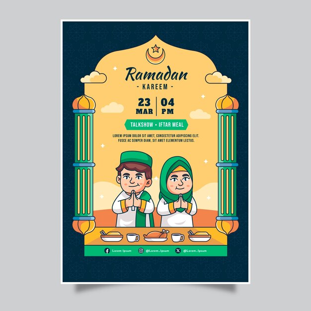 plantilla de póster vertical dibujada a mano para la celebración islámica del Ramadán