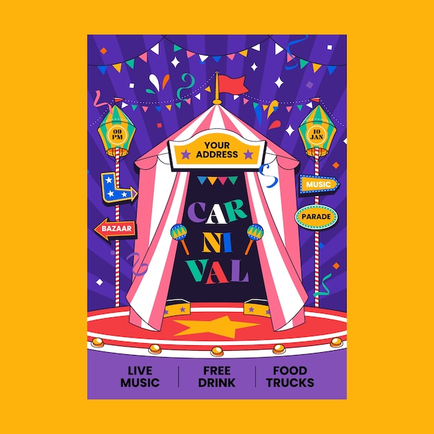 Vector gratuito plantilla de póster vertical dibujada a mano para una fiesta de carnaval