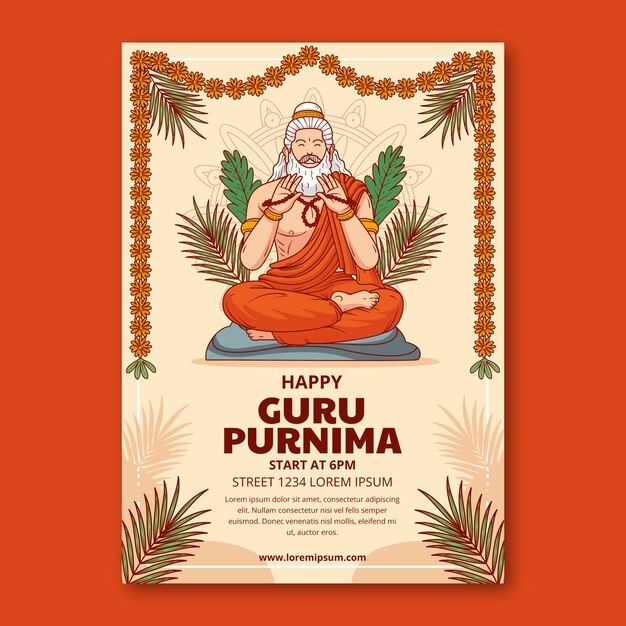 Plantilla de póster vertical dibujada a mano para guru purnima