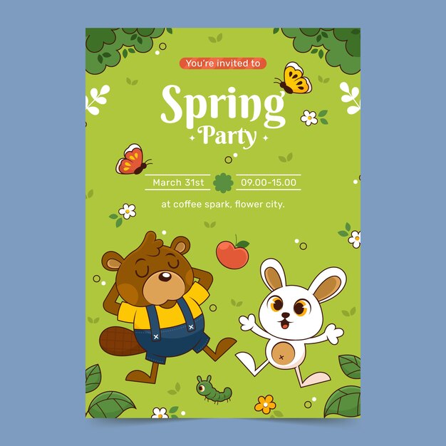 Plantilla de póster vertical dibujada a mano en la primavera.